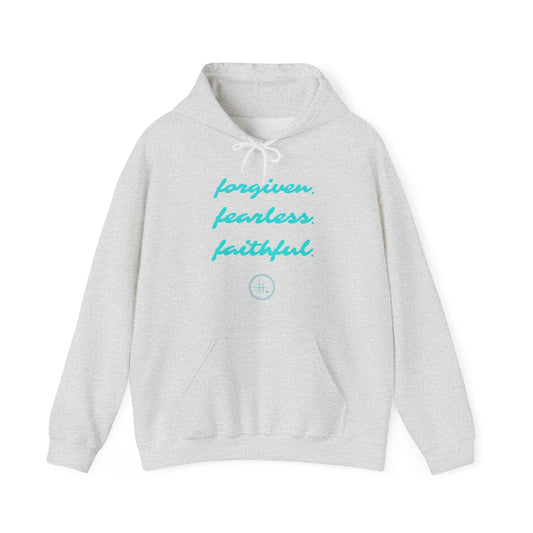 Forgiven. Fearless. Faithful. Unisex Heavy Blend™ Hooded Sweatshirt