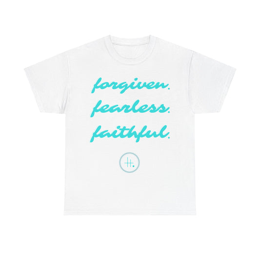 Forgiven. Fearless. Faithful. Unisex Heavy Cotton Tee