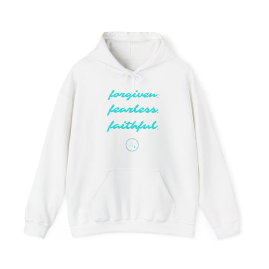 Forgiven. Fearless. Faithful. Unisex Heavy Blend™ Hooded Sweatshirt