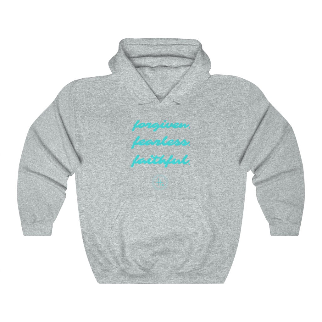 Forgiven. Fearless. Faithful. Unisex Heavy Blend™ Hooded Sweatshirt