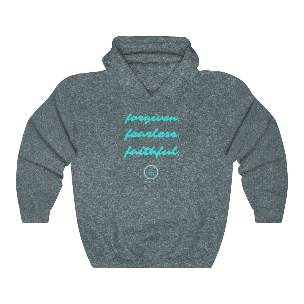 Forgiven. Fearless. Faithful. Unisex Heavy Blend™ Hooded Sweatshirt