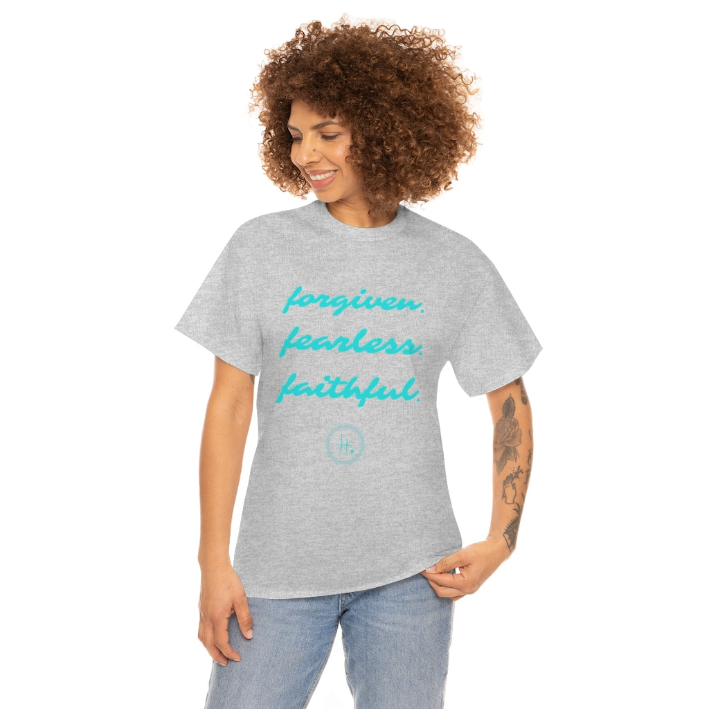 Forgiven. Fearless. Faithful. Unisex Heavy Cotton Tee