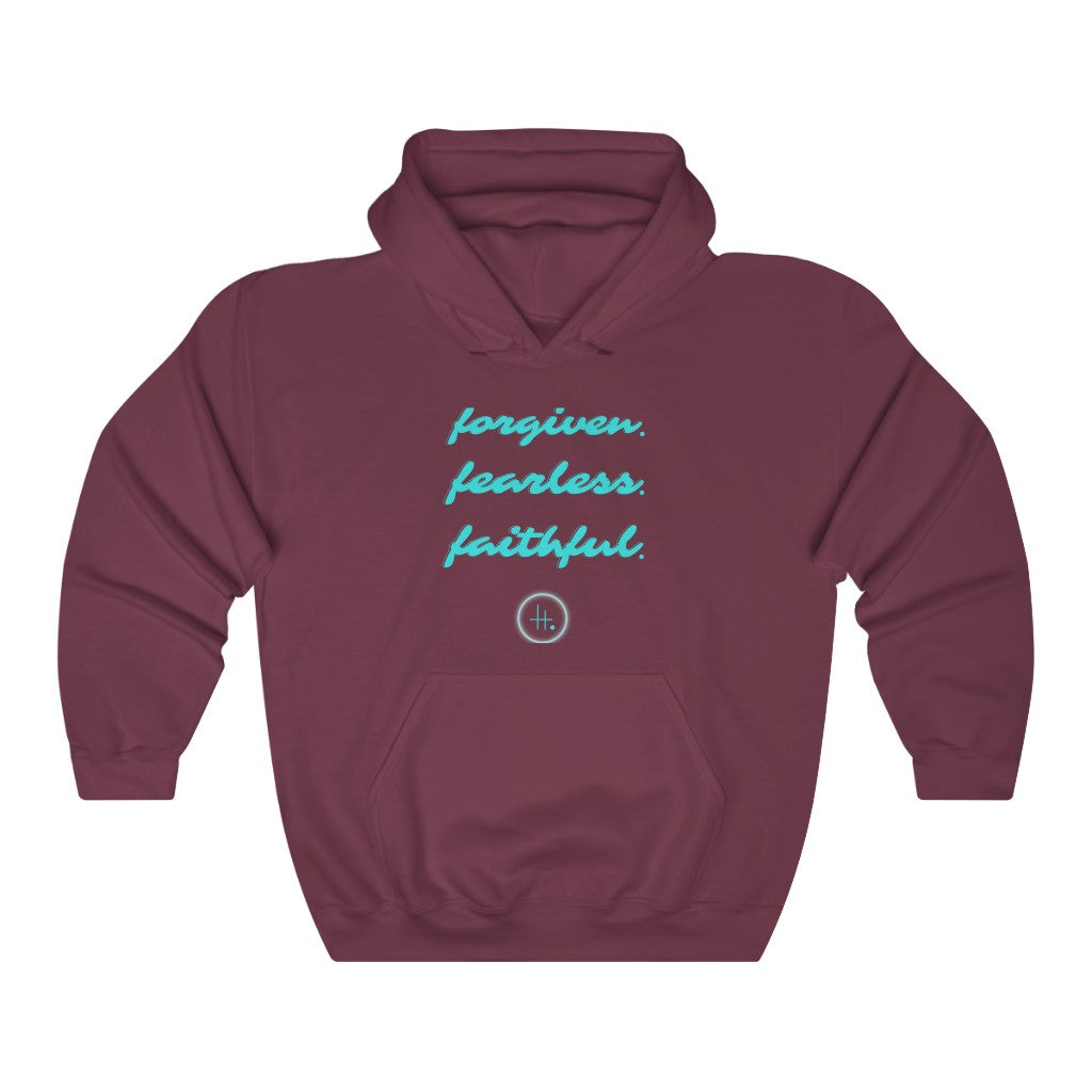 Forgiven. Fearless. Faithful. Unisex Heavy Blend™ Hooded Sweatshirt