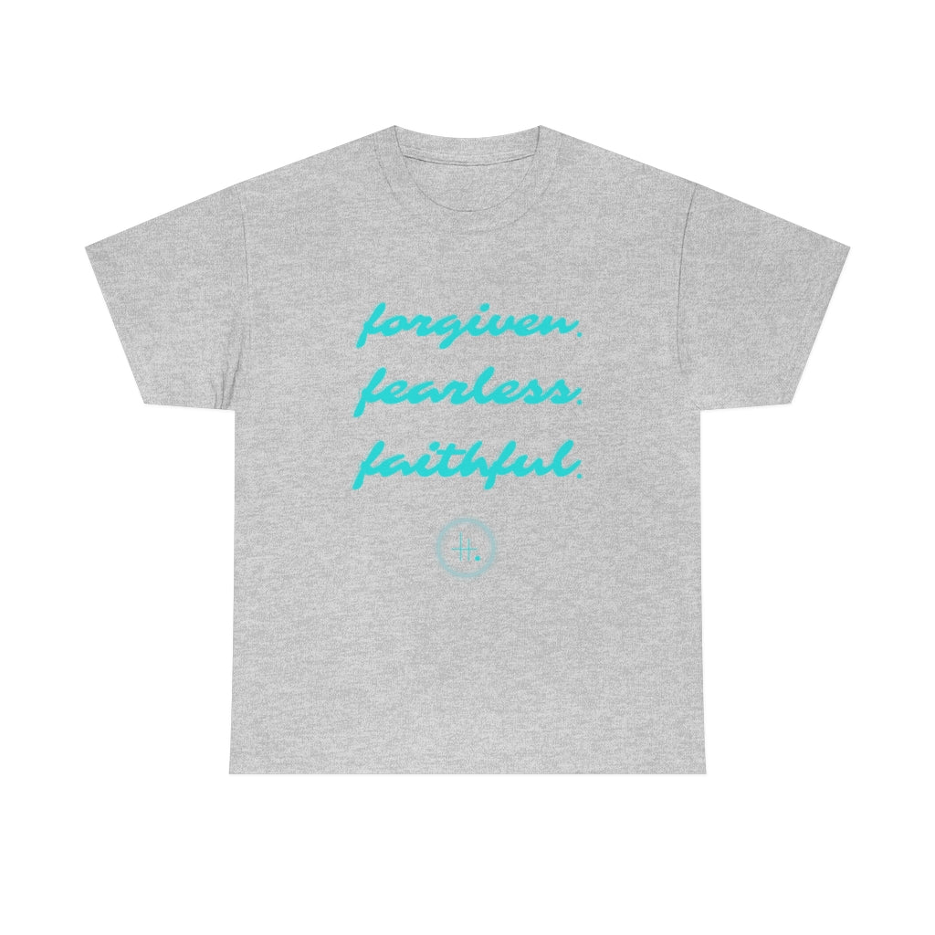 Forgiven. Fearless. Faithful. Unisex Heavy Cotton Tee