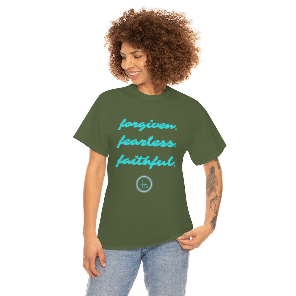 Forgiven. Fearless. Faithful. Unisex Heavy Cotton Tee