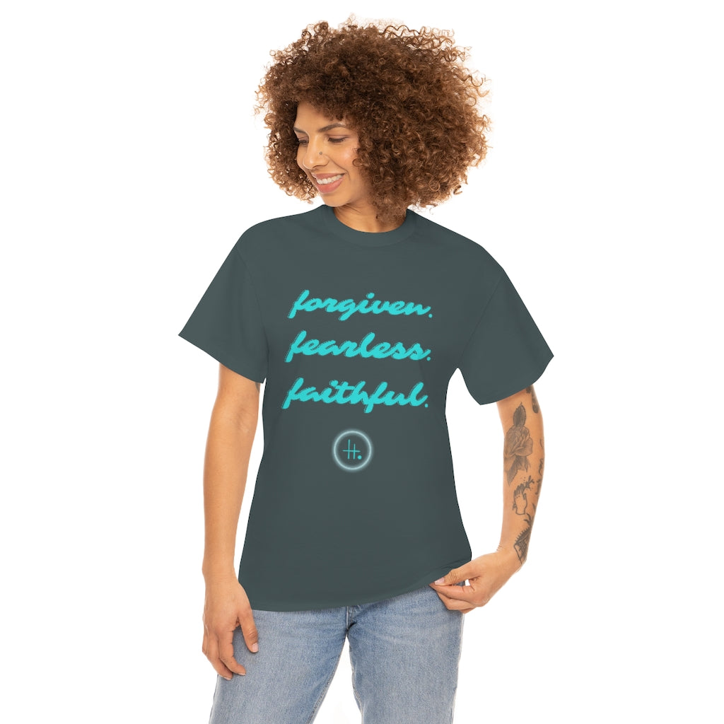 Forgiven. Fearless. Faithful. Unisex Heavy Cotton Tee