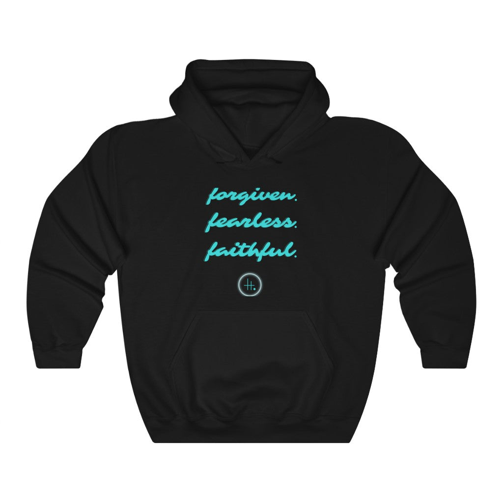 Forgiven. Fearless. Faithful. Unisex Heavy Blend™ Hooded Sweatshirt