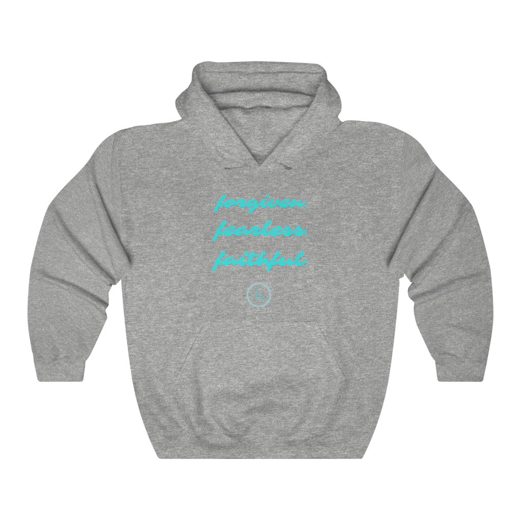 Forgiven. Fearless. Faithful. Unisex Heavy Blend™ Hooded Sweatshirt