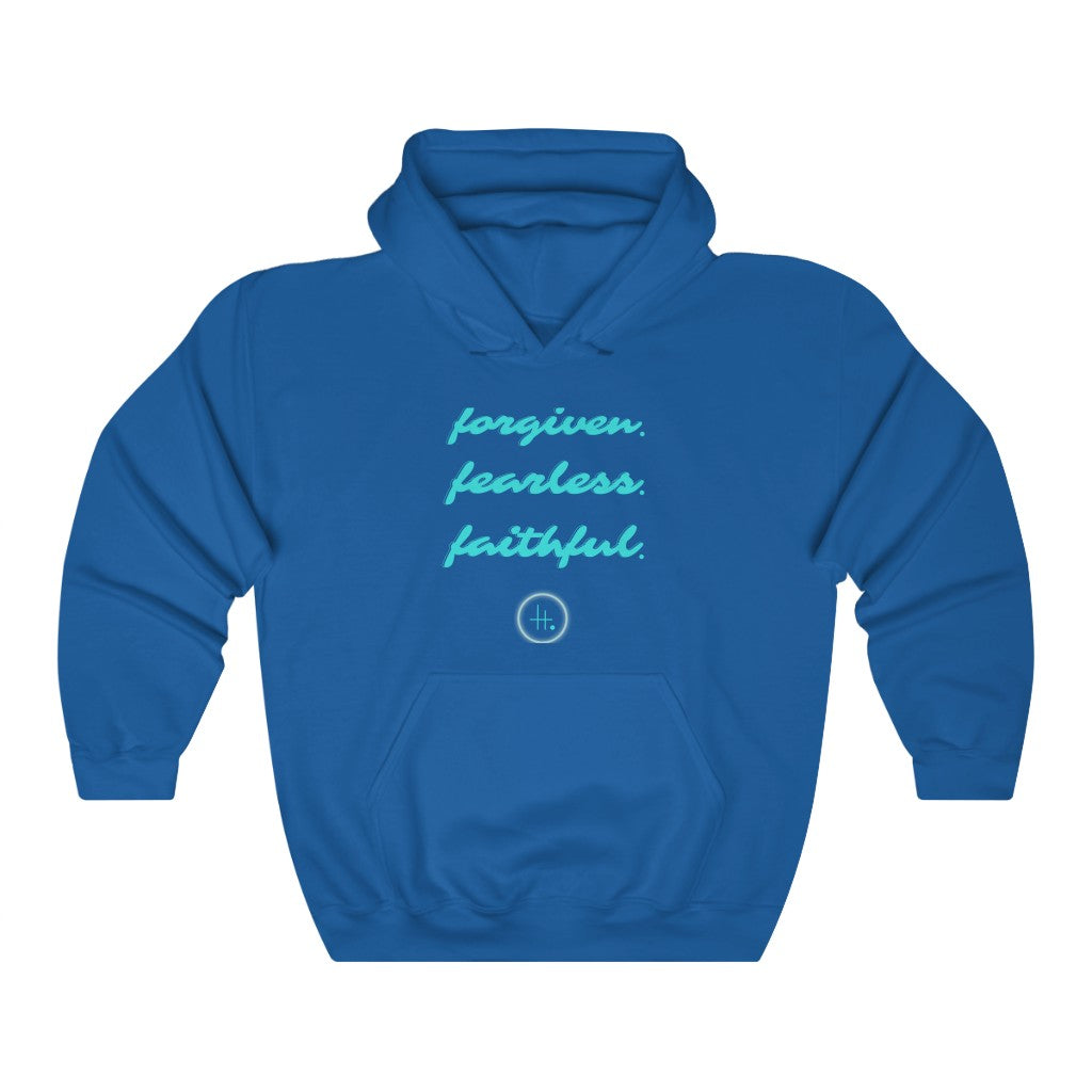 Forgiven. Fearless. Faithful. Unisex Heavy Blend™ Hooded Sweatshirt