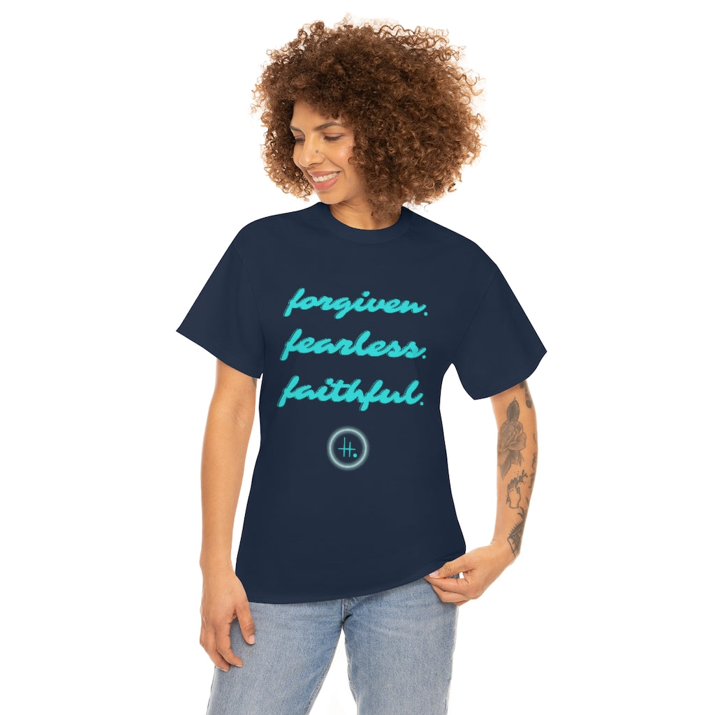 Forgiven. Fearless. Faithful. Unisex Heavy Cotton Tee