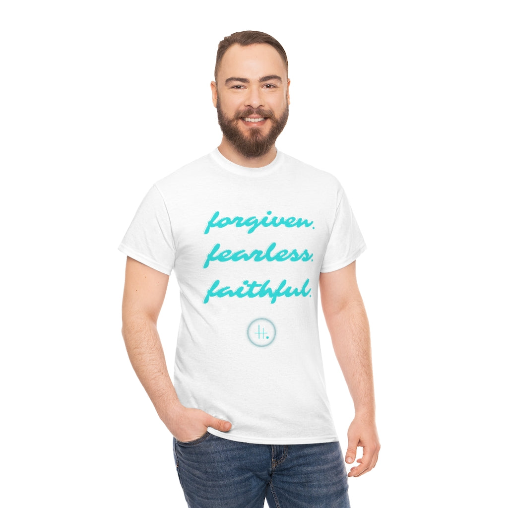 Forgiven. Fearless. Faithful. Unisex Heavy Cotton Tee