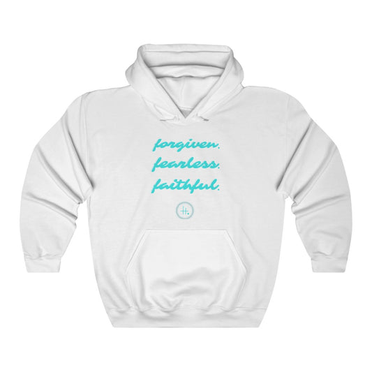 Forgiven. Fearless. Faithful. Unisex Heavy Blend™ Hooded Sweatshirt