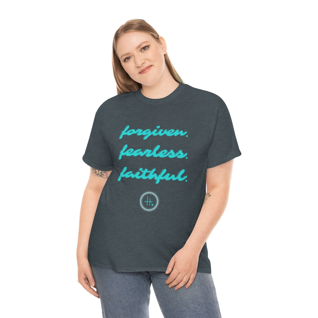 Forgiven. Fearless. Faithful. Unisex Heavy Cotton Tee