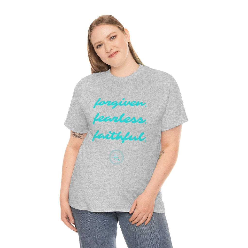 Forgiven. Fearless. Faithful. Unisex Heavy Cotton Tee